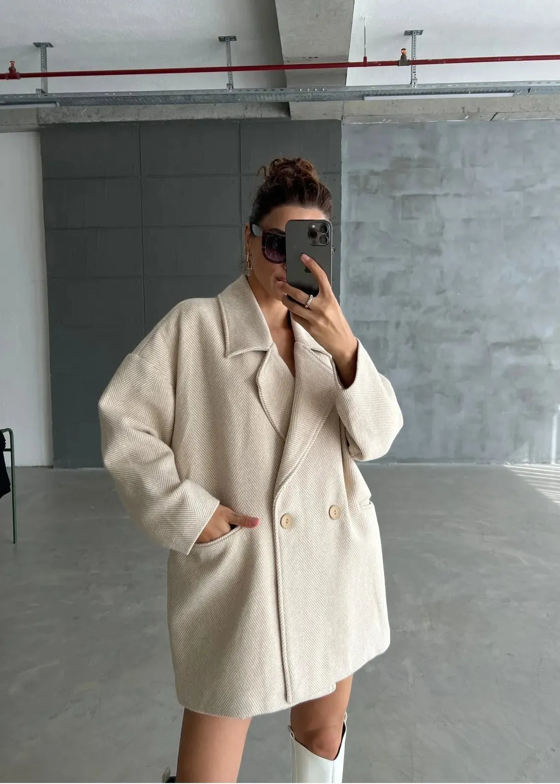 Cashmere Style Button Up Jacket – Classic Long Sleeve Coat with Double Pockets