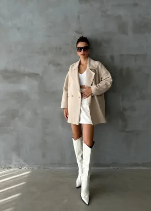 Cashmere Style Button Up Jacket – Classic Long Sleeve Coat with Double Pockets