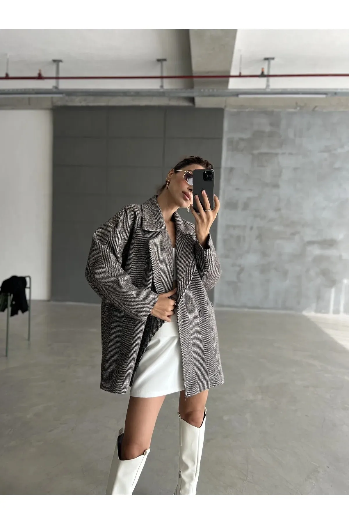 Cashmere Style Button Up Jacket – Classic Long Sleeve Coat with Double Pockets