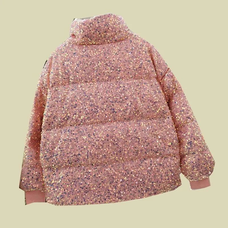 christmas outfit Joskaa Luxury Crystal Sequins Thickened Down Cotton Coat  Ladies Fashion Loose Bread Jacket White Casual Winter Warm Coat Parkas Women