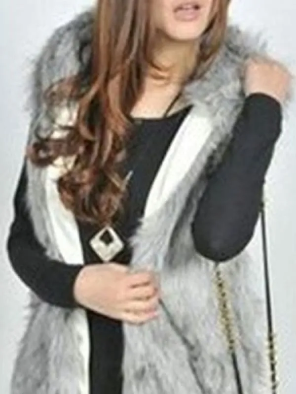 Faux Fur Vest Black Hooded Sleeveless Women'S Winter Coat