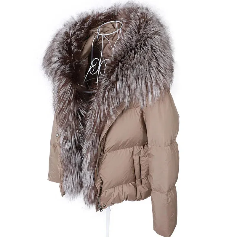 LVSANW MAOMAOKONG 2024 White Duck Down Jacket Winter Women Warm Loose Coat Natural Real Fox Fur Collar Thick Luxury Outerwear parkas