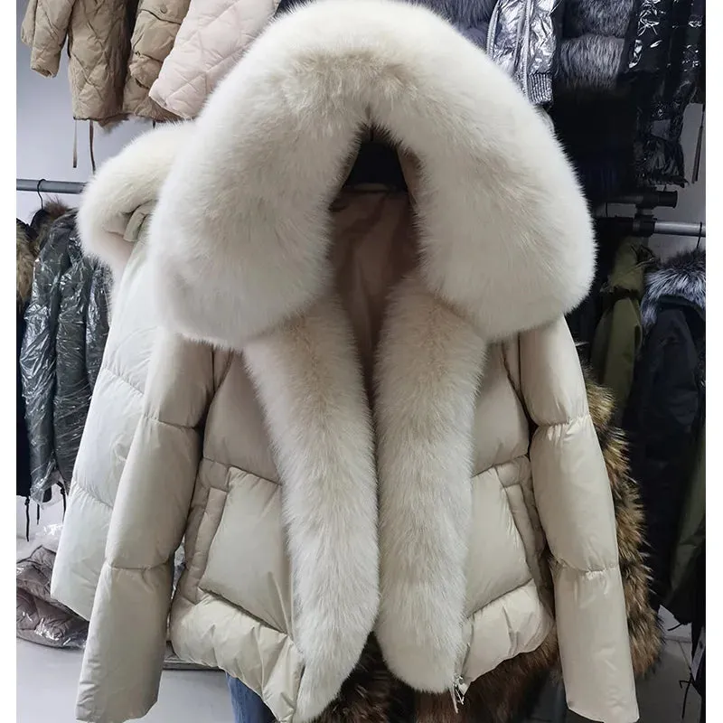 LVSANW MAOMAOKONG 2024 White Duck Down Jacket Winter Women Warm Loose Coat Natural Real Fox Fur Collar Thick Luxury Outerwear parkas