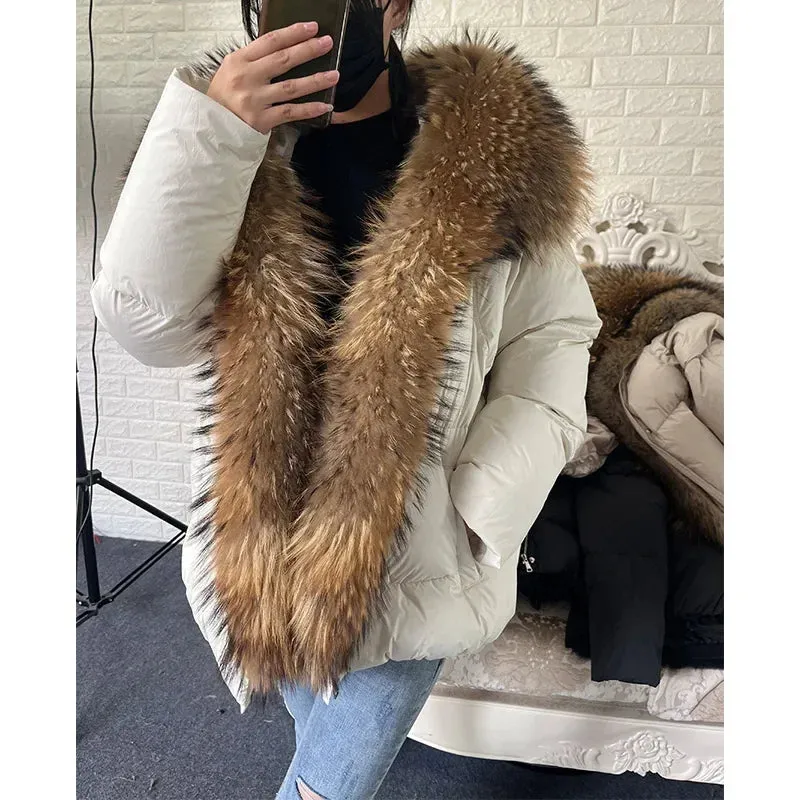 LVSANW MAOMAOKONG 2024 White Duck Down Jacket Winter Women Warm Loose Coat Natural Real Fox Fur Collar Thick Luxury Outerwear parkas