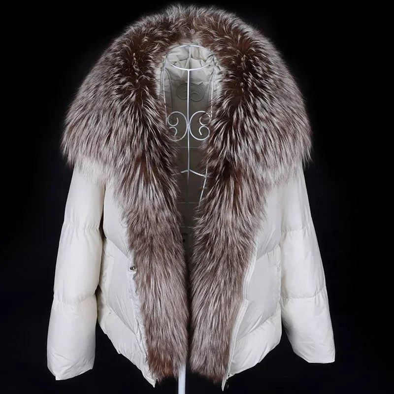 LVSANW MAOMAOKONG 2024 White Duck Down Jacket Winter Women Warm Loose Coat Natural Real Fox Fur Collar Thick Luxury Outerwear parkas