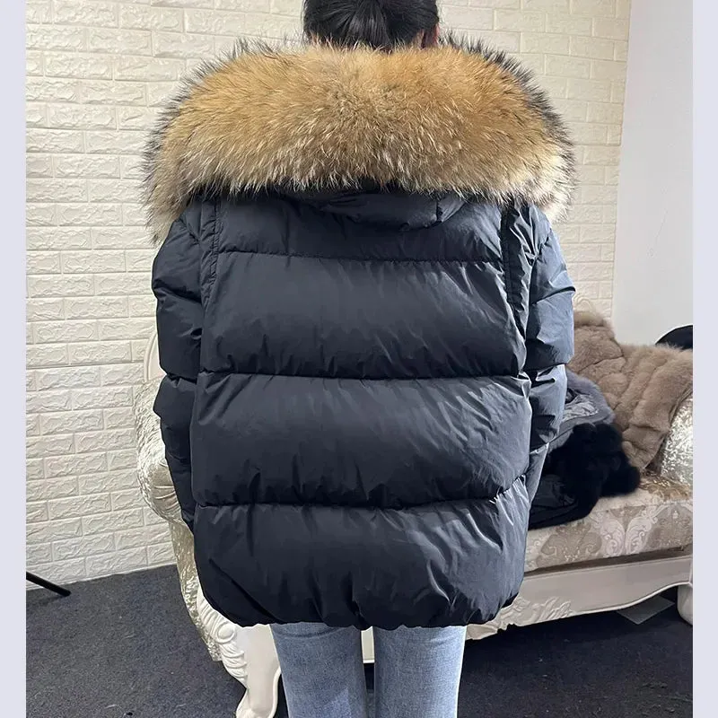 LVSANW MAOMAOKONG 2024 White Duck Down Jacket Winter Women Warm Loose Coat Natural Real Fox Fur Collar Thick Luxury Outerwear parkas