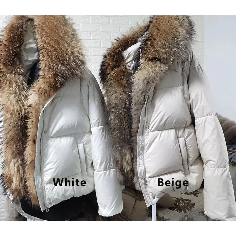 LVSANW MAOMAOKONG 2024 White Duck Down Jacket Winter Women Warm Loose Coat Natural Real Fox Fur Collar Thick Luxury Outerwear parkas