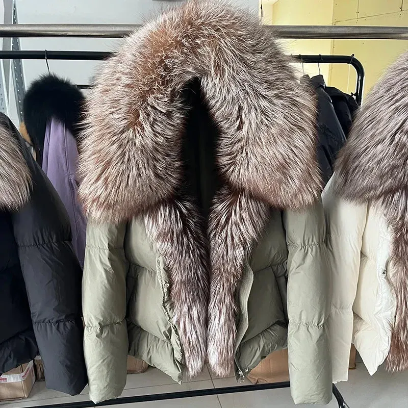 LVSANW MAOMAOKONG 2024 White Duck Down Jacket Winter Women Warm Loose Coat Natural Real Fox Fur Collar Thick Luxury Outerwear parkas