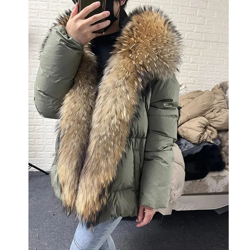 LVSANW MAOMAOKONG 2024 White Duck Down Jacket Winter Women Warm Loose Coat Natural Real Fox Fur Collar Thick Luxury Outerwear parkas