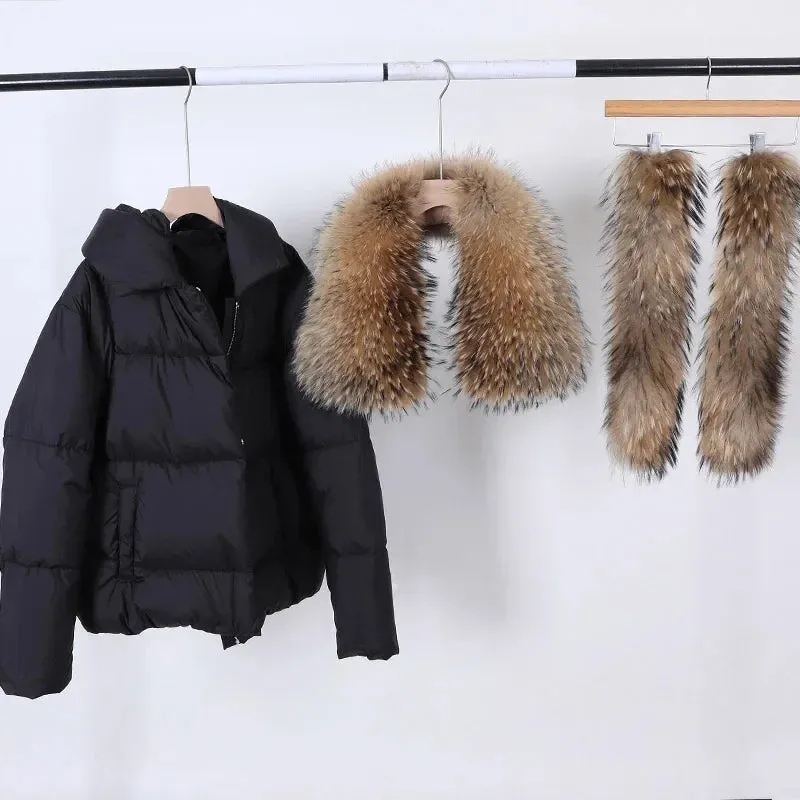 LVSANW MAOMAOKONG 2024 White Duck Down Jacket Winter Women Warm Loose Coat Natural Real Fox Fur Collar Thick Luxury Outerwear parkas