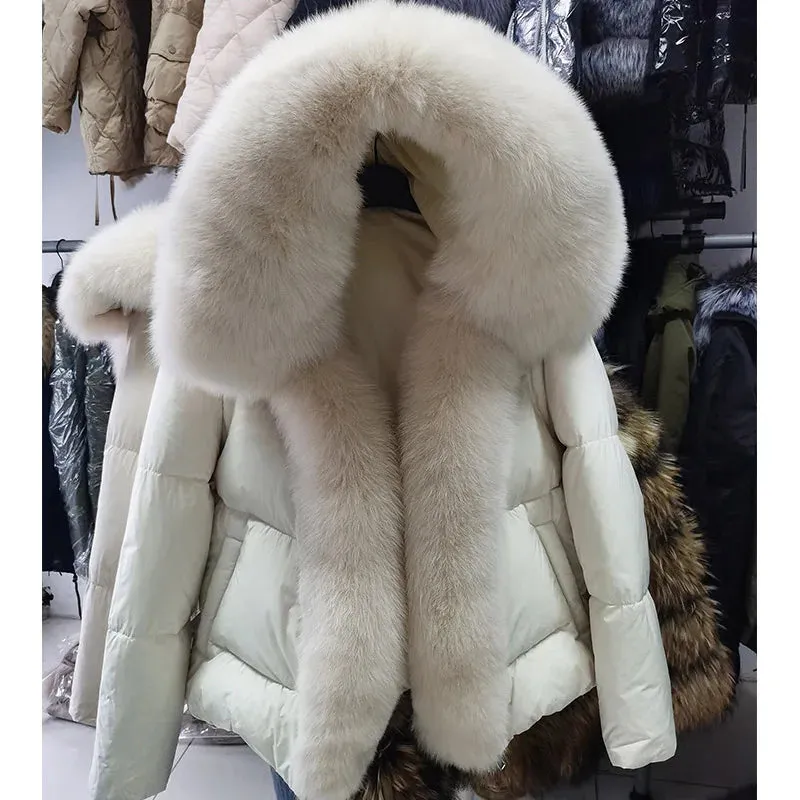 LVSANW MAOMAOKONG 2024 White Duck Down Jacket Winter Women Warm Loose Coat Natural Real Fox Fur Collar Thick Luxury Outerwear parkas