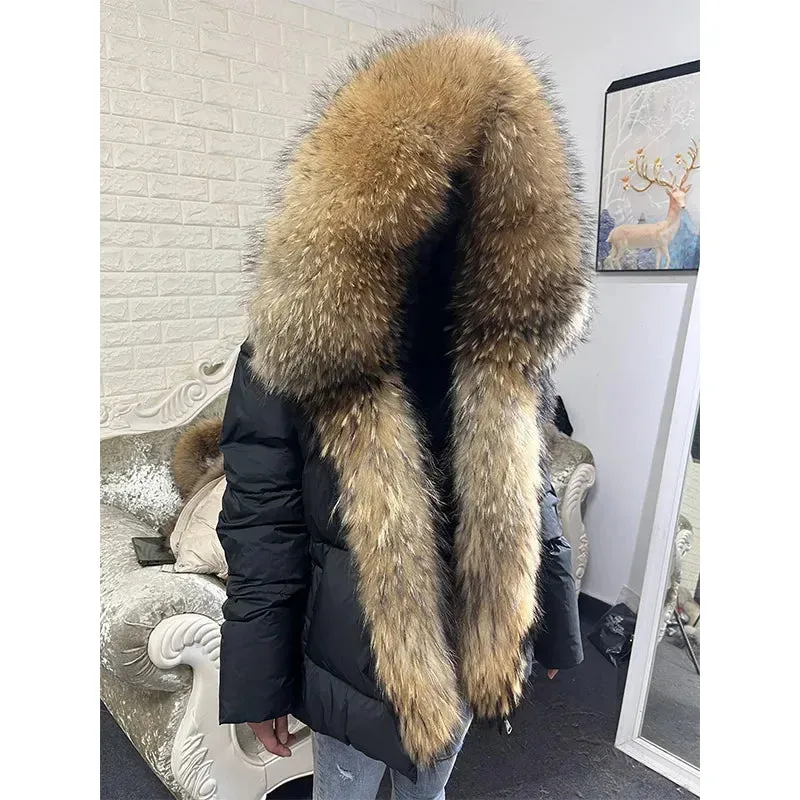 LVSANW MAOMAOKONG 2024 White Duck Down Jacket Winter Women Warm Loose Coat Natural Real Fox Fur Collar Thick Luxury Outerwear parkas