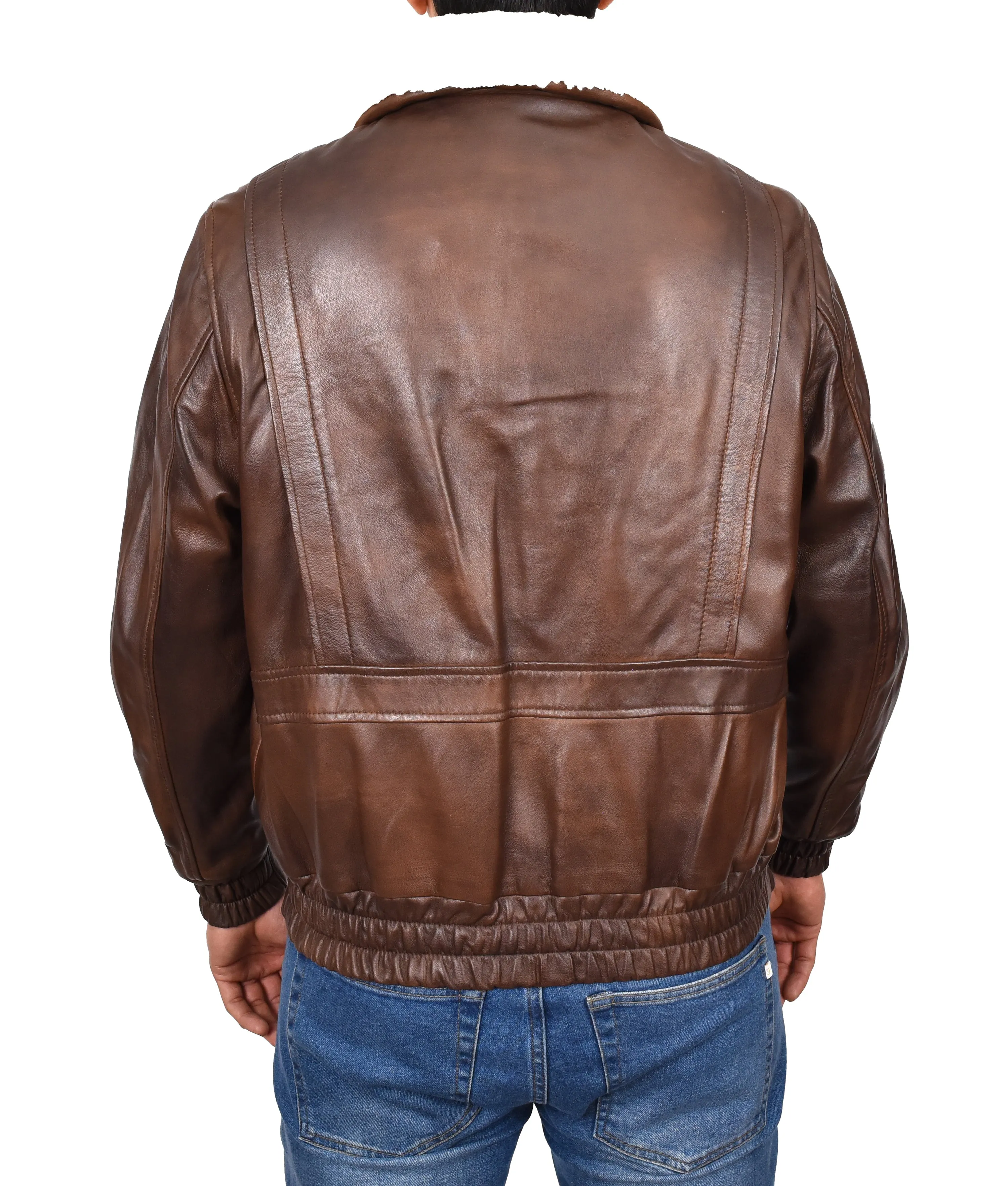 Men's Real Leather Bomber Jacket Aviator Style Brown Pilotex