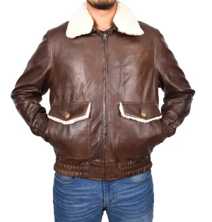 Men's Real Leather Bomber Jacket Aviator Style Brown Pilotex