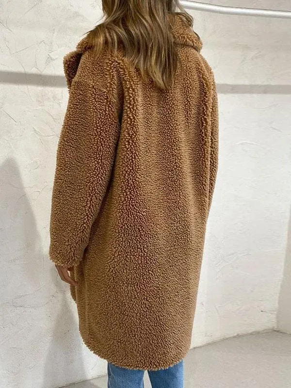 New Faux Fur Coats Coffee Brown Long Sleeves Oversized Zipper Women Wrap Coat