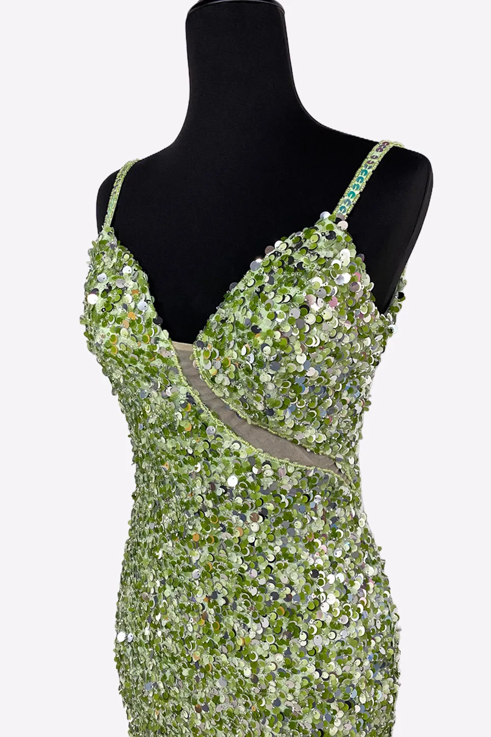Sage Green V Neck Sequins Short Tight Homecoming Dresses with Slit VK081404
