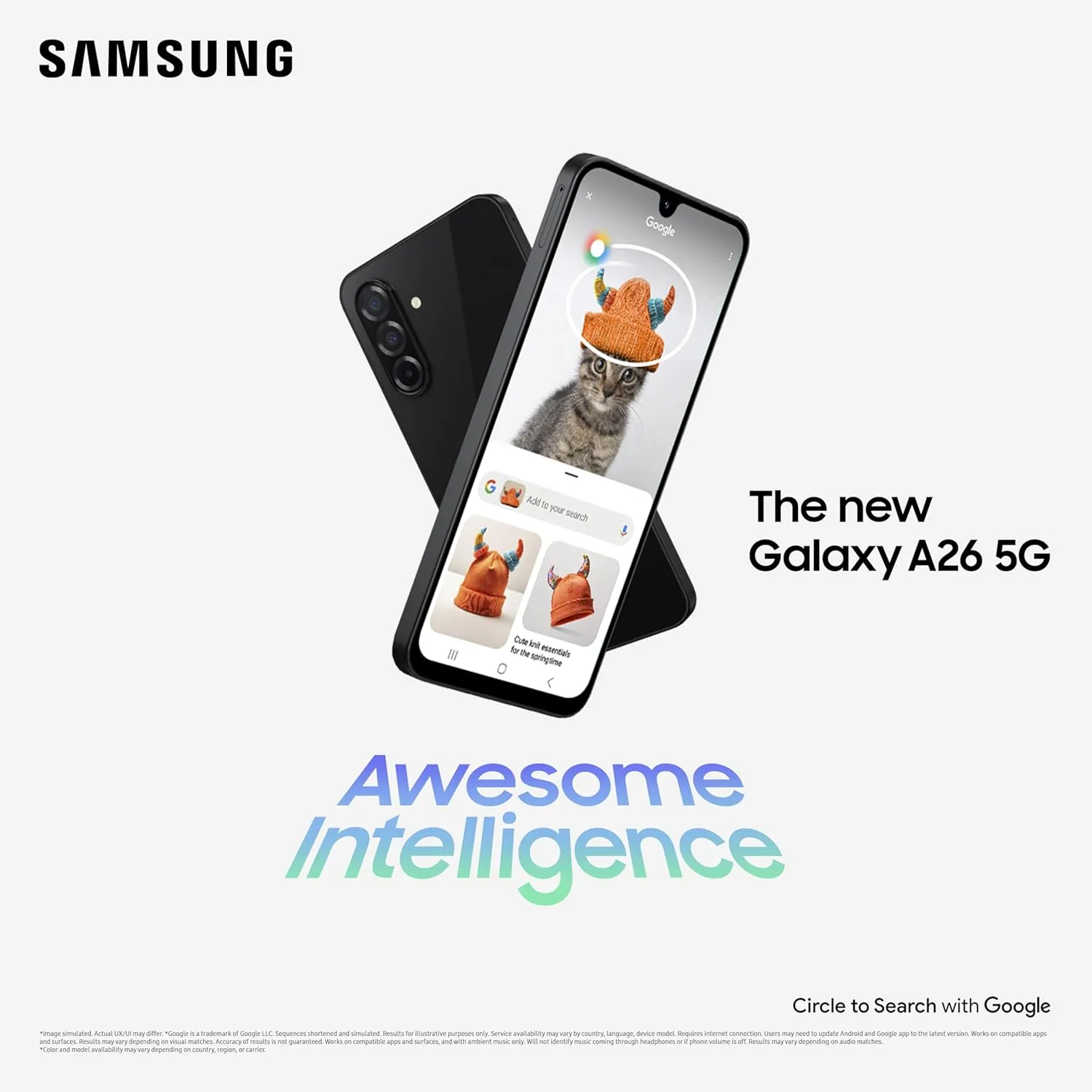 Samsung Galaxy A26 5G (Awesome Black, 8GB, 256GB) | Awesome Intelligence - AI Smartphone: Circle to Search, My Filter, Object Eraser | 50MP Triple Camera | IP67