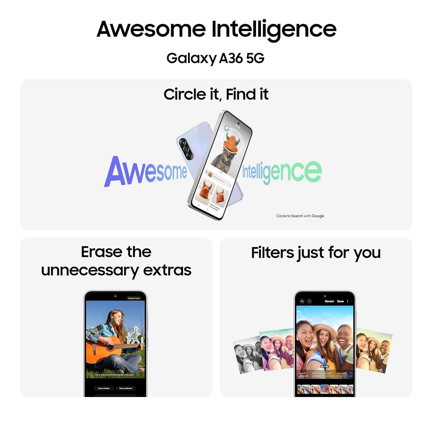 Samsung Galaxy A36 5G (Awesome Lavender, 8GB, 128GB) | Awesome Intelligence - AI Smartphone: Circle to Search, My Filter, Object Eraser | 4nm Snapdragon Processor | Flagship Grade Selfie Camera