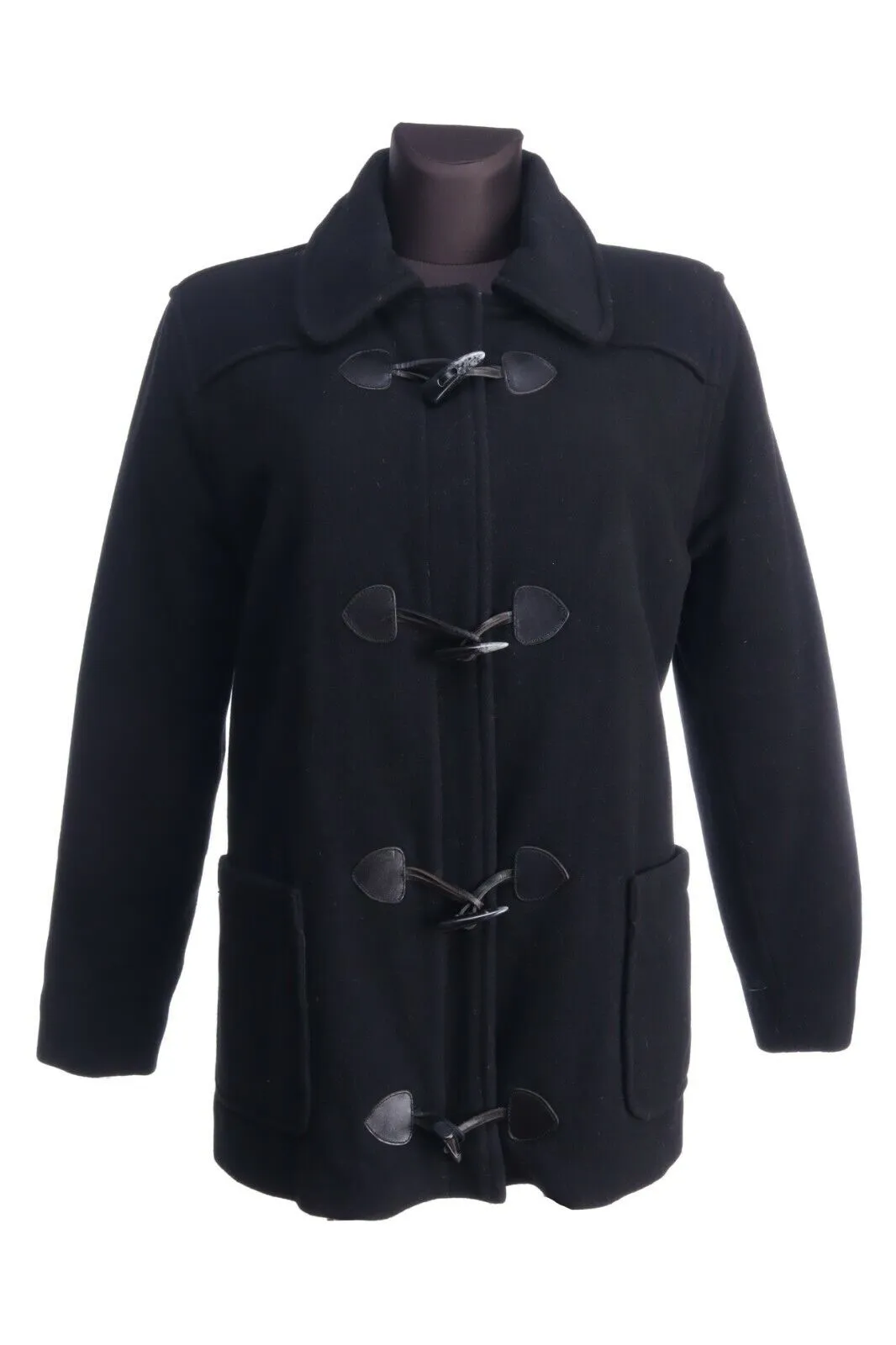 TOMMY HILFIGER Black Cashmere Wool Blend Duffle Short Coat Size L