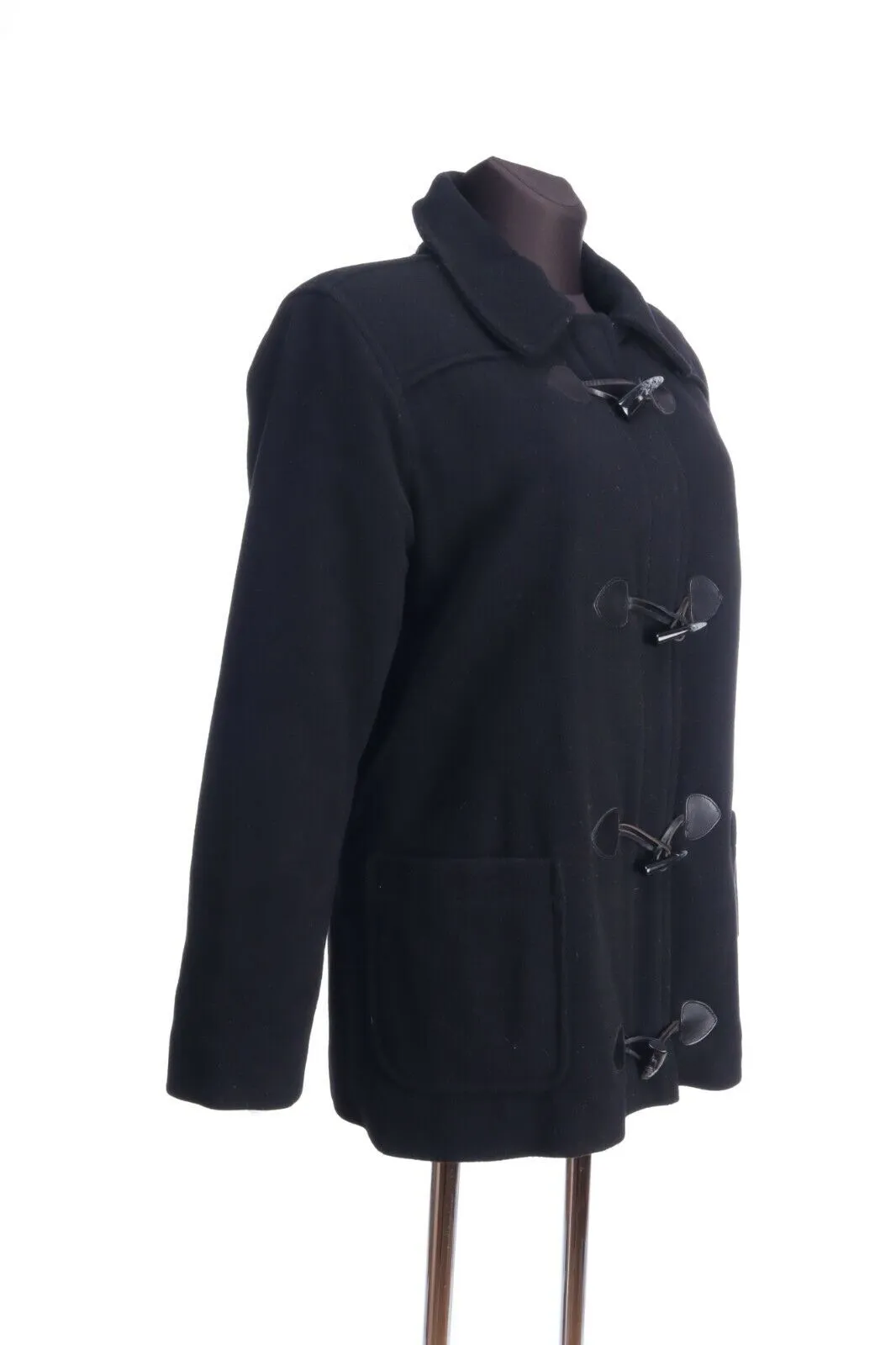 TOMMY HILFIGER Black Cashmere Wool Blend Duffle Short Coat Size L