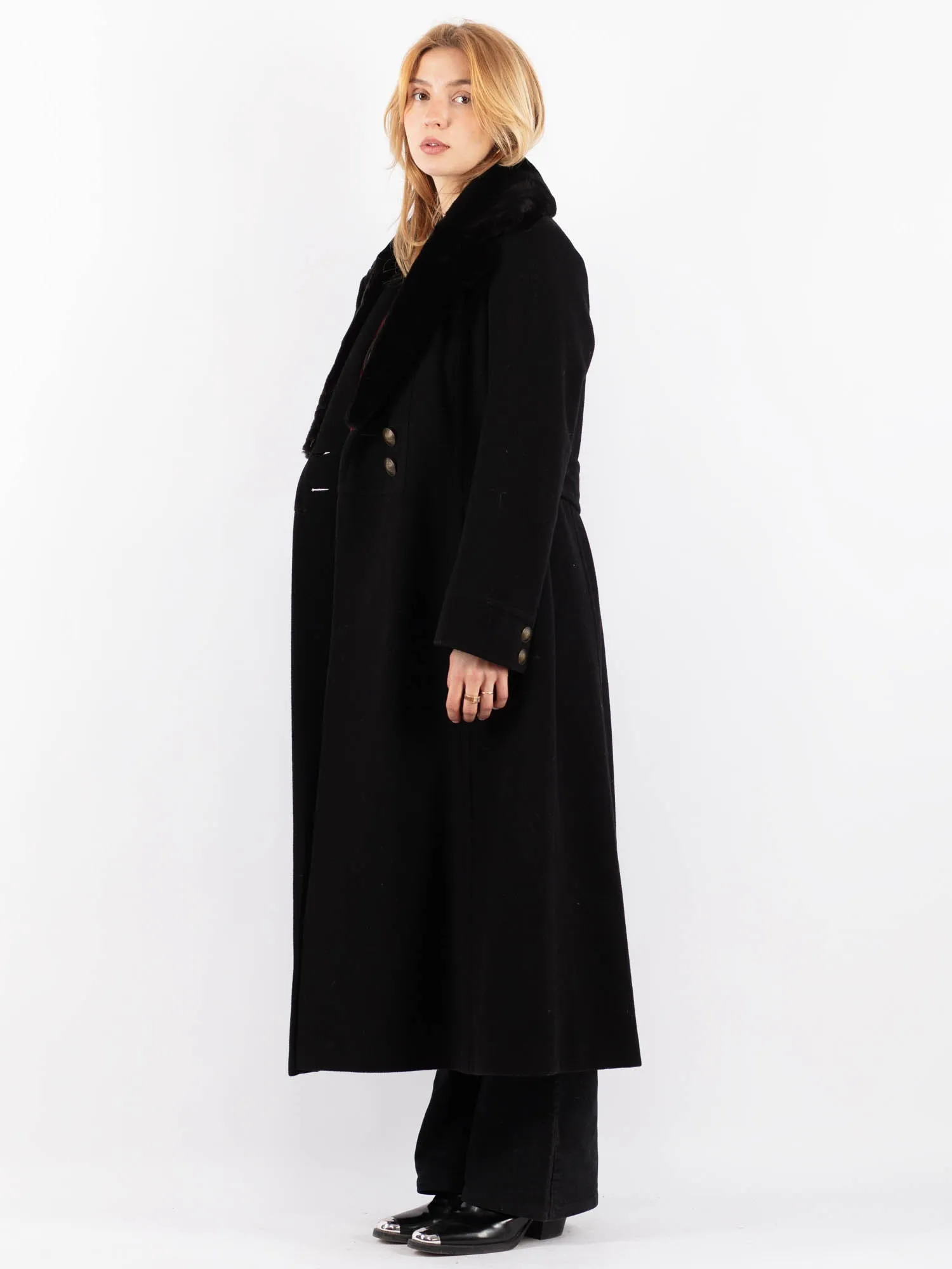 Vintage 00's Women Cashmere Wool Blend Coat in Black