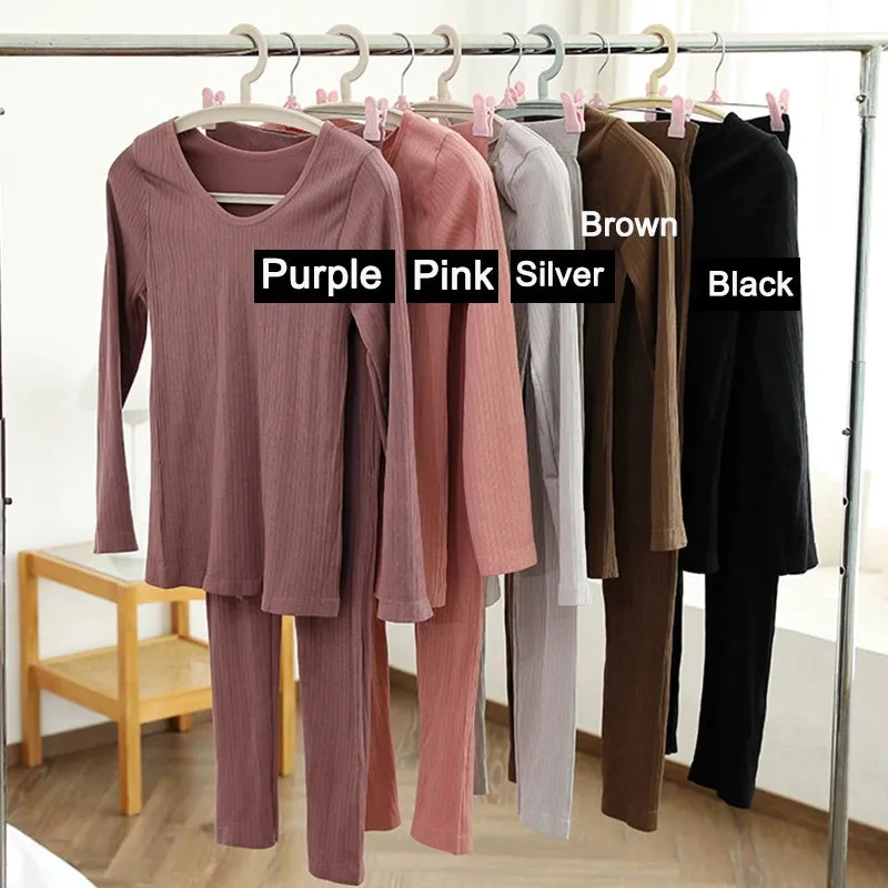 Warm & Shapely Thermal Underwear Set for Women - Seamless Cotton Intimates with Stylish Mid-Collar Design