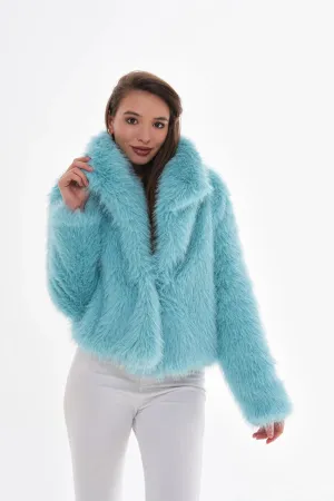 Wide Collar Faux Fur Coat – Light Blue